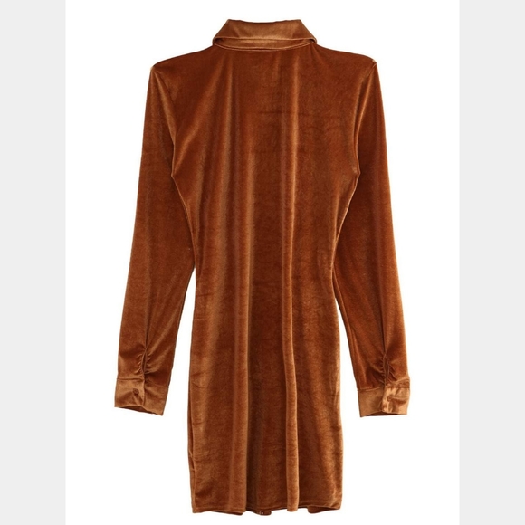 Ruched Long Sleeve Mini Shirt Dress - Picture 4 of 15